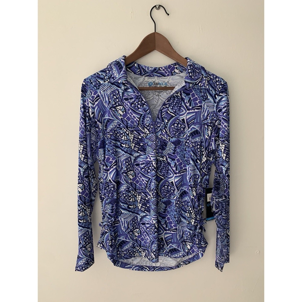 NWT IBKUL Zip Long Sleeve Polo Adjustable Drawstring Krista Plum Lavender M Golf